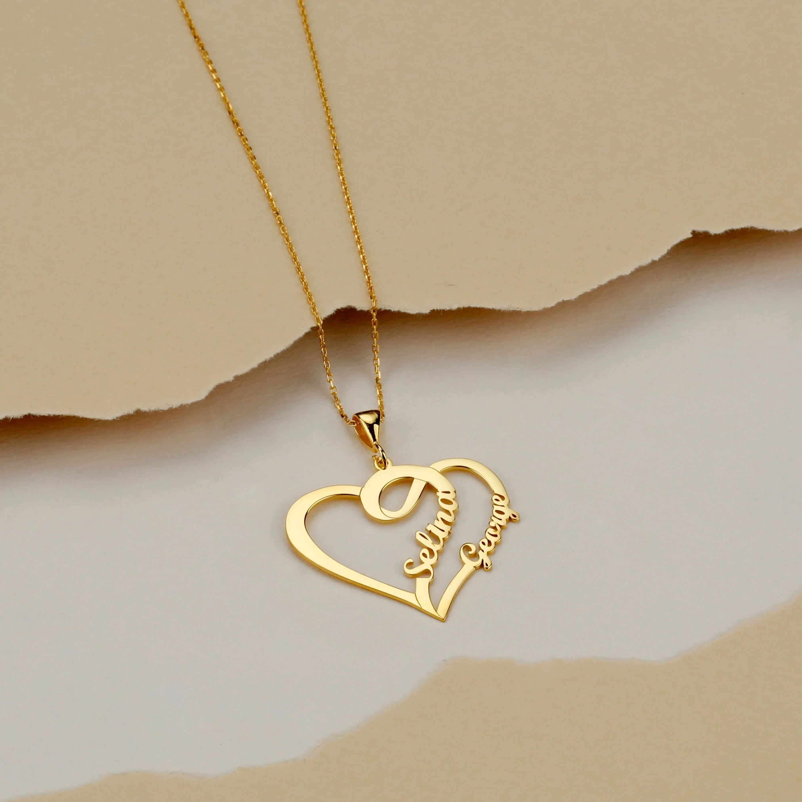 24K Gold Plated Personalize Couple Heart Name Necklace