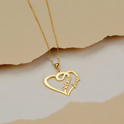 24K Gold Plated Personalize Couple Name In Heart Shape Necklace