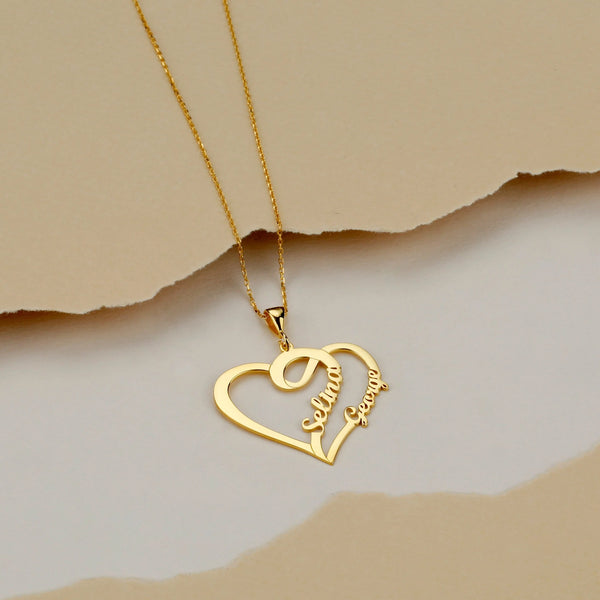 24K Gold Plated Personalize Couple Heart Name Necklace