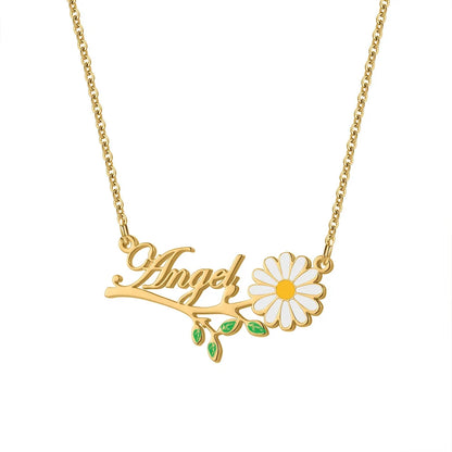 24K Gold Plated Persnalize Daisy Enamel Flower With Name Necklace