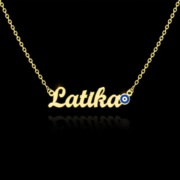 24K Gold Plated Personalize Evil Eye Design Enamel With Name Necklace