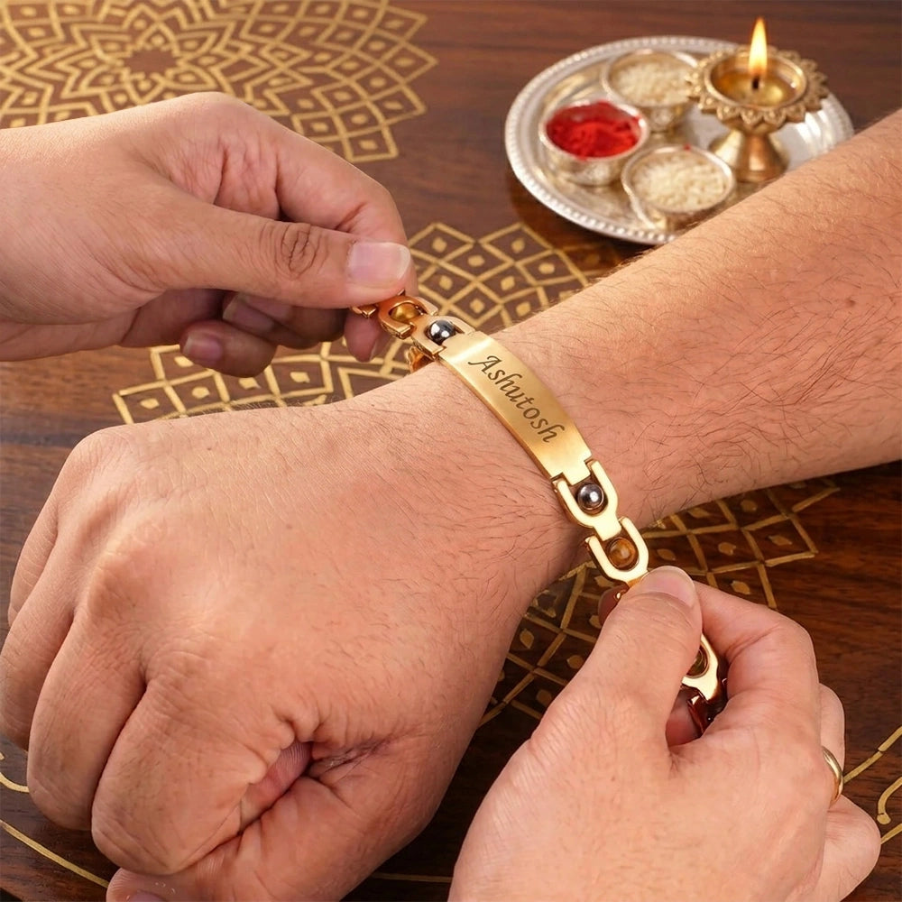Personalized 24K Gold Plated Money Magnet Rakhi Style Bracelet | Lab Tested & Certified