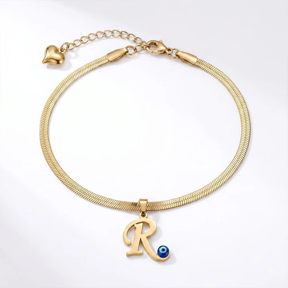 Personalized Initial Anklet with Evil Eye Charm & Heart Extension