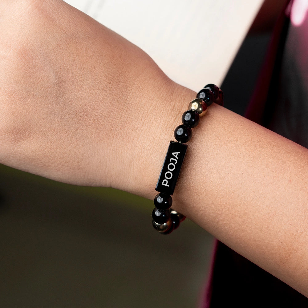 Personalized Black Onyx & Goldstone Bracelet | Lab Certified & Certified | Unisex