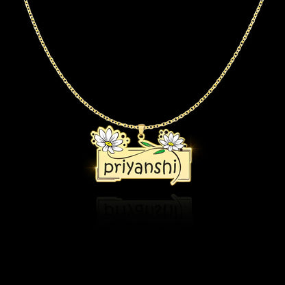 24K Gold Plated Personalize Daisy Flowers Enamel Eith Engrave Your  Name Necklace