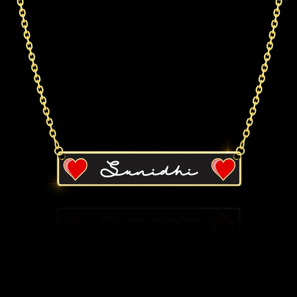 24K Gold Plated Personalize Double Heart Enamel Name Necklace