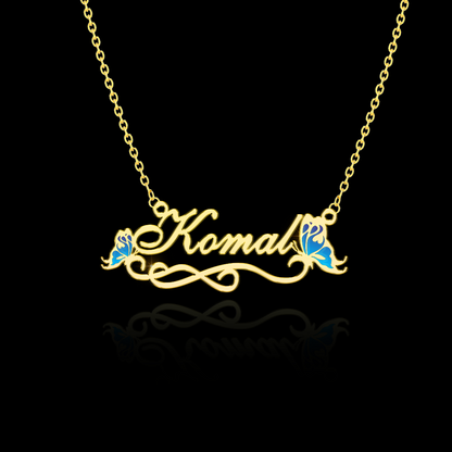 24K Gold Plated Personalize Enamel Butterfly Design Name Necklace