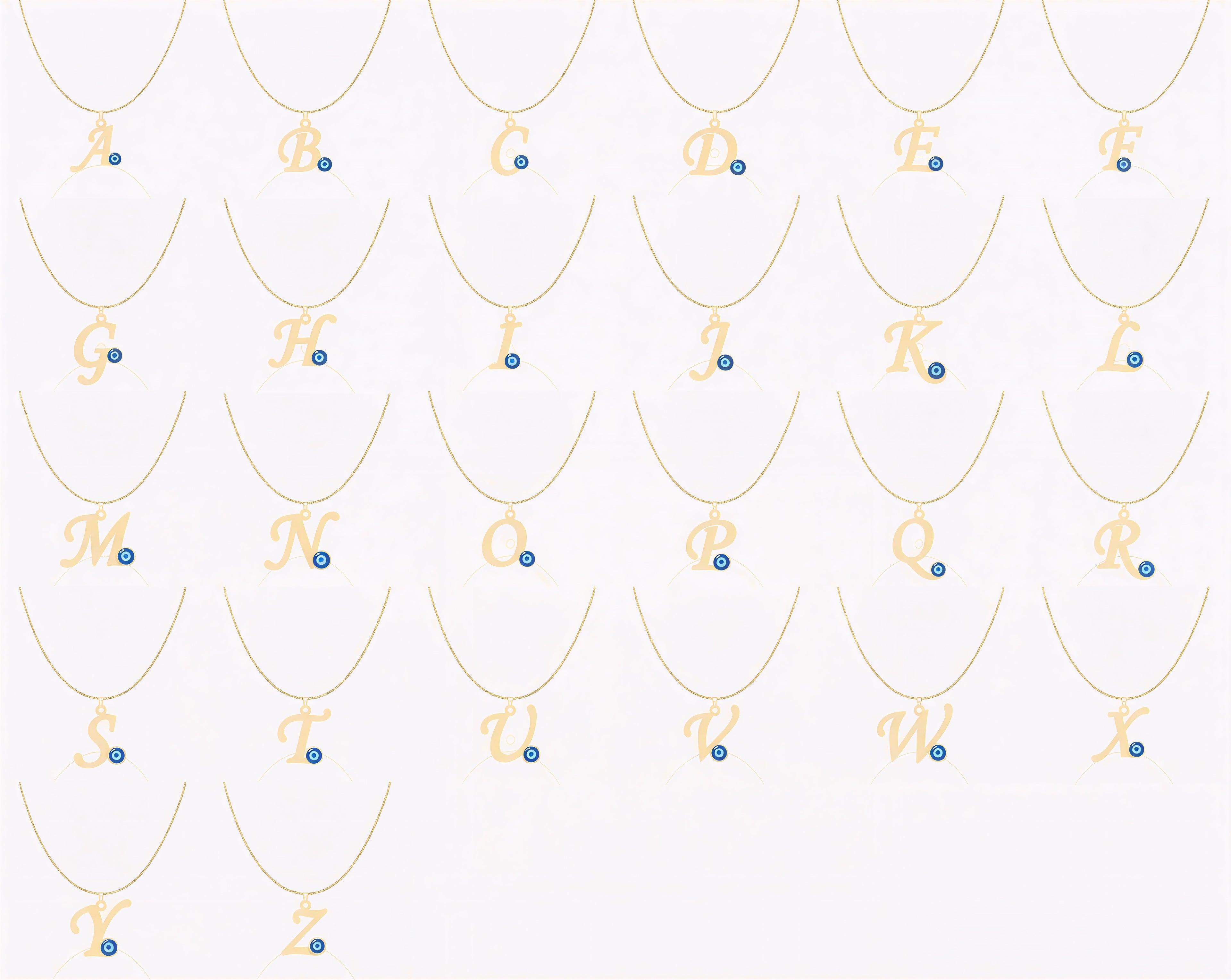 24K Gold Plated Personalize Single Alphabate Enamel Evil Eye Name Necklace