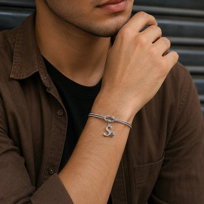 Personalized Infinity Initial Couple Bracelets with Evil Eye Charm