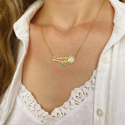 24K Gold Plated Persnalize Daisy Enamel Flower With Name Necklace