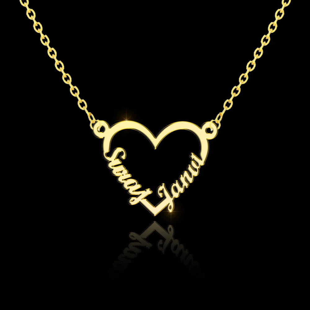 24K Gold Plated Personalize Couple Name In Heart Shape Necklace