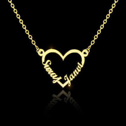 24K Gold Plated Personalize Couple Name In Heart Shape Necklace