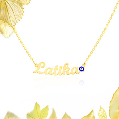 24K Gold Plated Personalize Evil Eye Design Enamel With Name Necklace