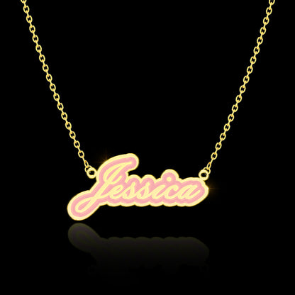 24K Gold Plated Personalize Double Contour Enamel Name Necklace