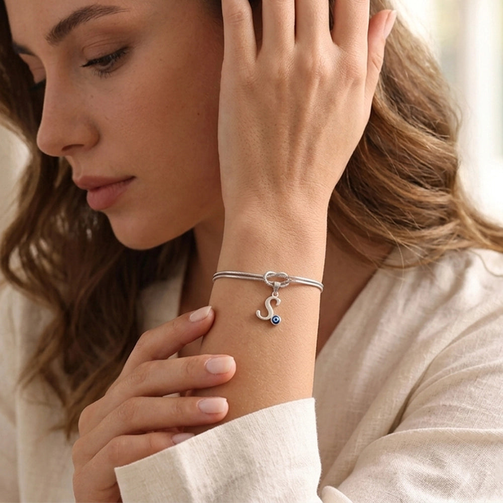 Infinity Initial Bracelet with Evil Eye Charm