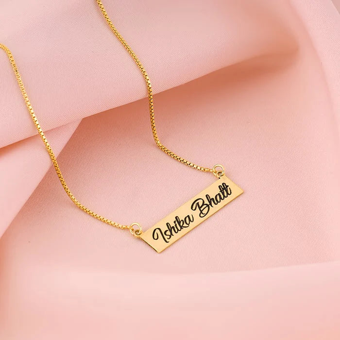 24K Gold Plated Personalize Engraved Name In Box Necklace