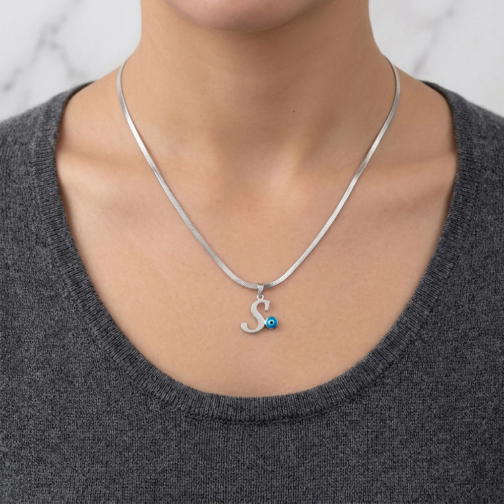 Personalized Initial Evil Eye Pendant and Knot Bracelet Combo Set