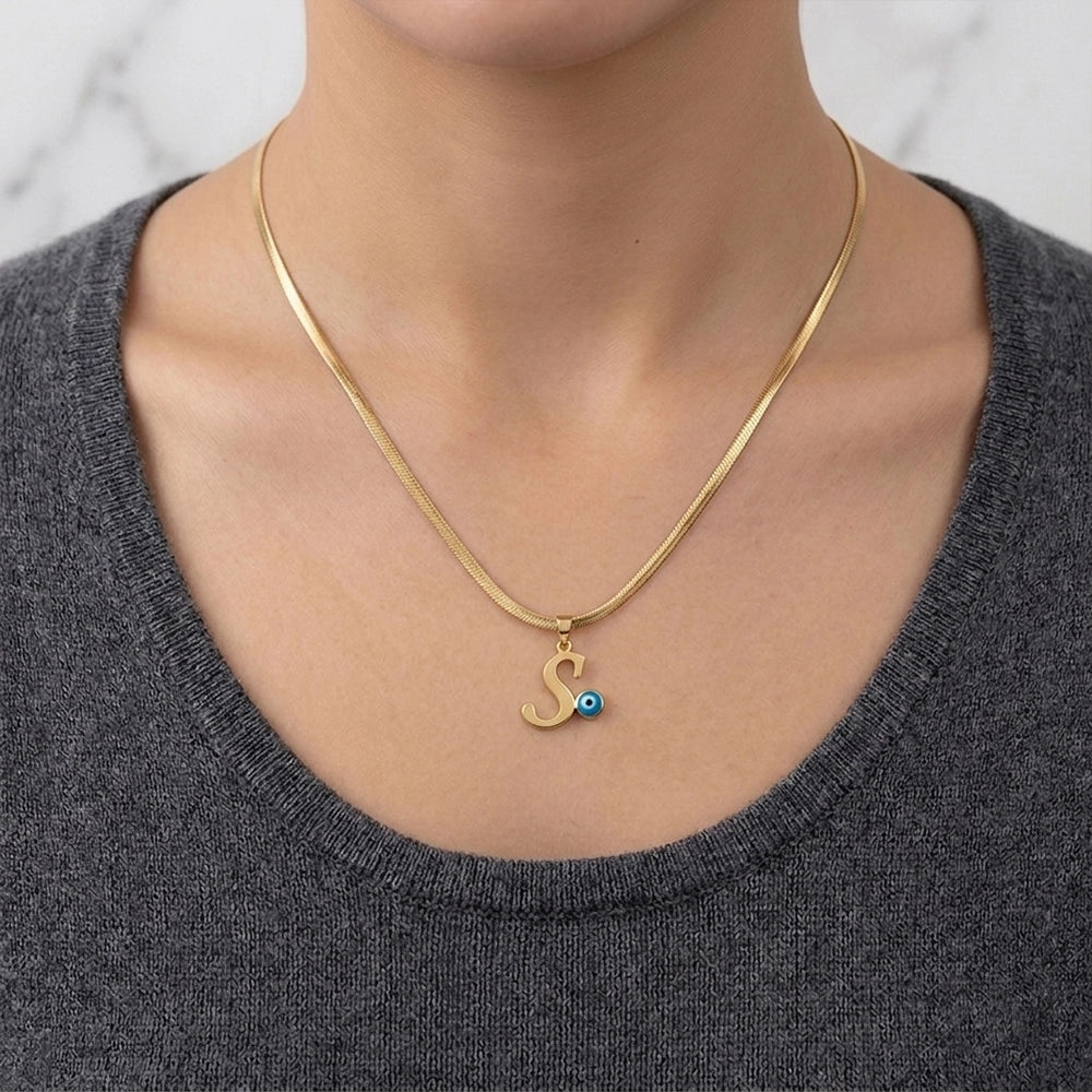 Personalized Initial Evil Eye Pendant and Knot Bracelet Combo Set