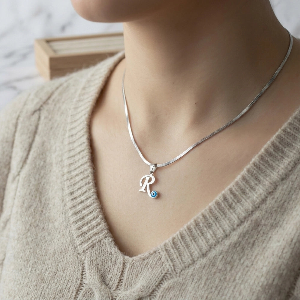 Personalized Initial Evil Eye Pendant and Knot Bracelet Combo Set