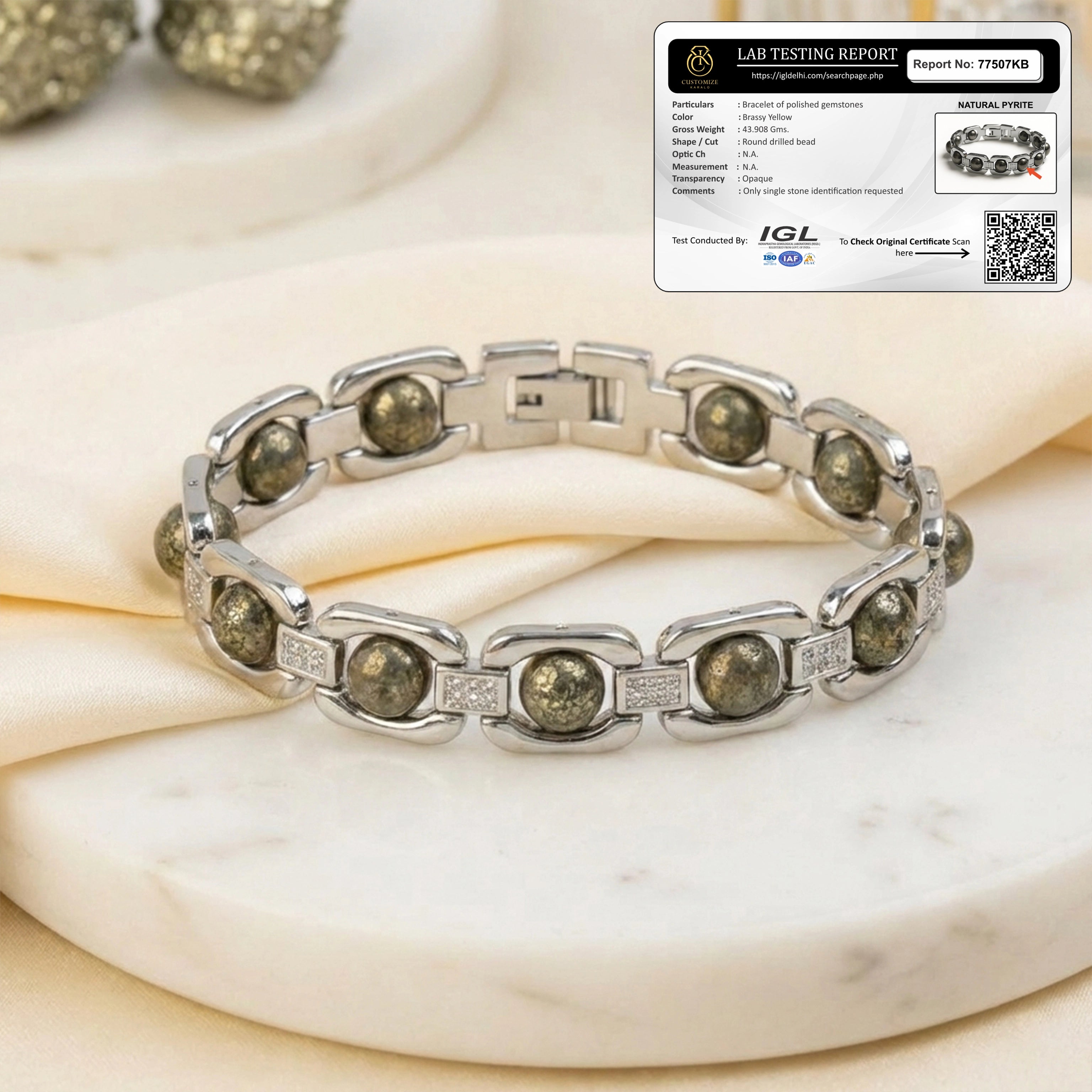 Metal Raw Pyrite Bracelet | Lab Tested & Certified