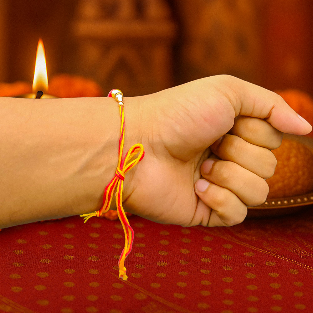 24K Gold Plated Personalized Rudraksha Name Rakhi - Krishna Flute
