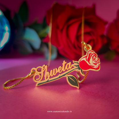 24K Gold Plated Personalize Enamel Rose with Name Necklace