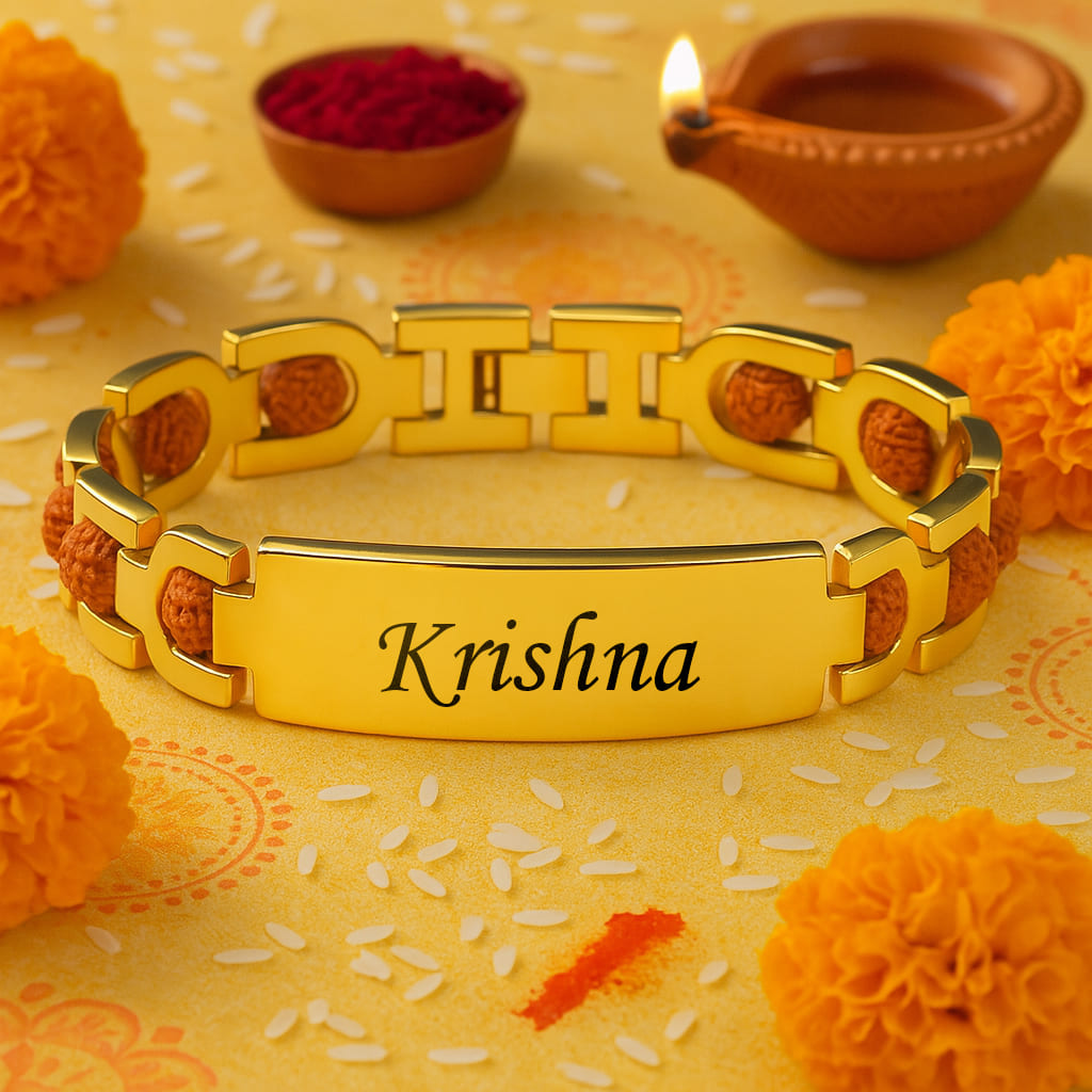 Personalized 24K Gold Plated Rudraksha Name Bracelet