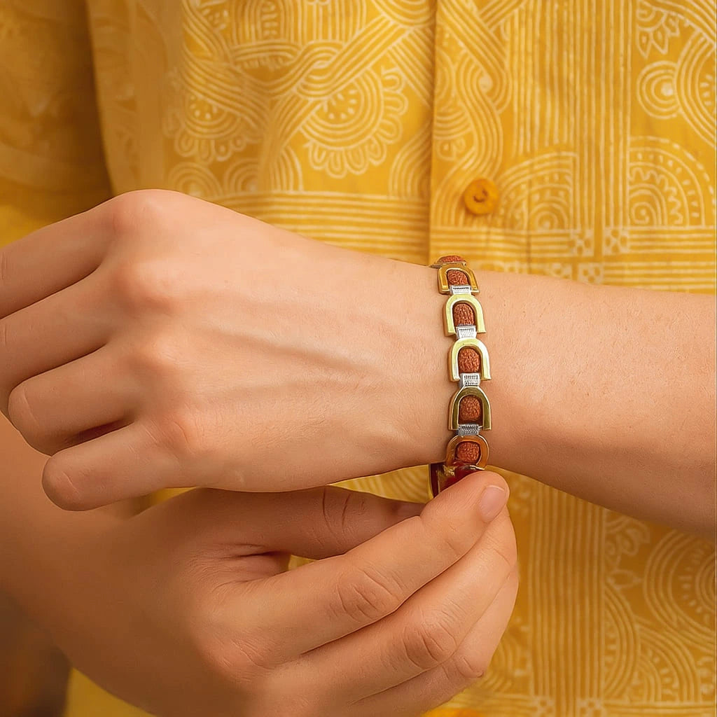 24K Gold Plated Dual Tone 5 Mukhi Original Rudraksh Rakhi