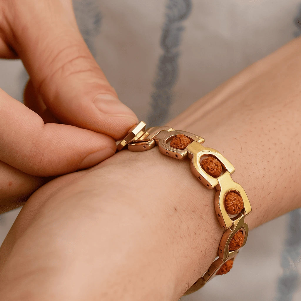 Personalized 24K Gold Plated Rudraksha Name Bracelet