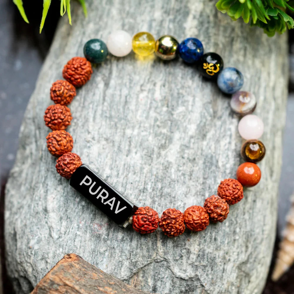 Personalized Trinetra Rudraksha 11 Chakra Bracelet | Lab Certified & Certified | Unisex