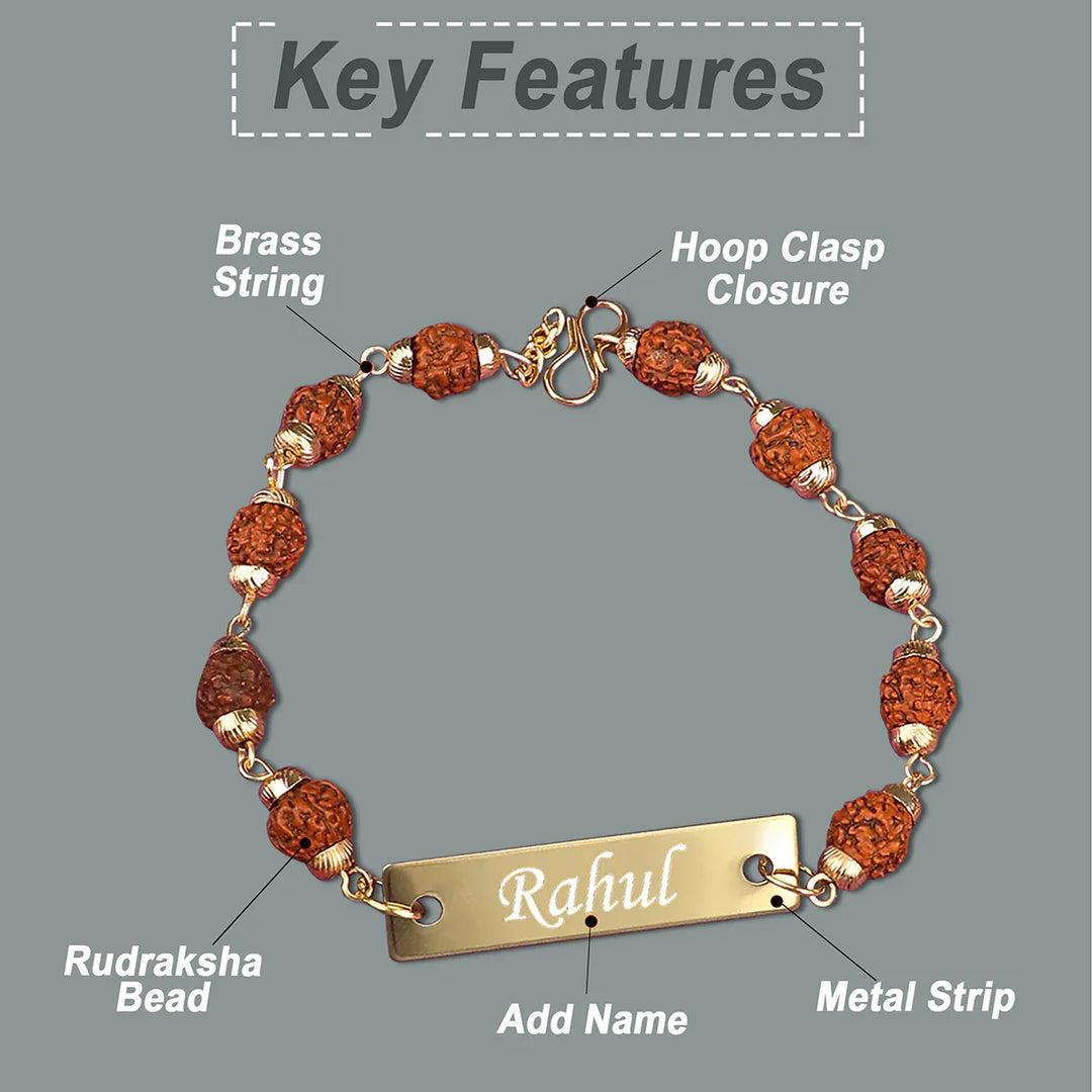 Personalized Engraved  Rudraksha Name Golden Rakhi