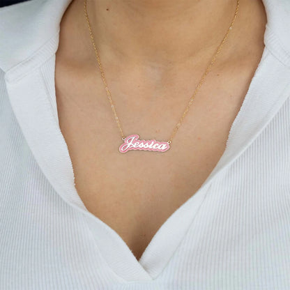 24K Gold Plated Personalize Double Contour Enamel Name Necklace