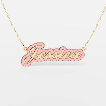 24K Gold Plated Personalize Double Contour Enamel Name Necklace