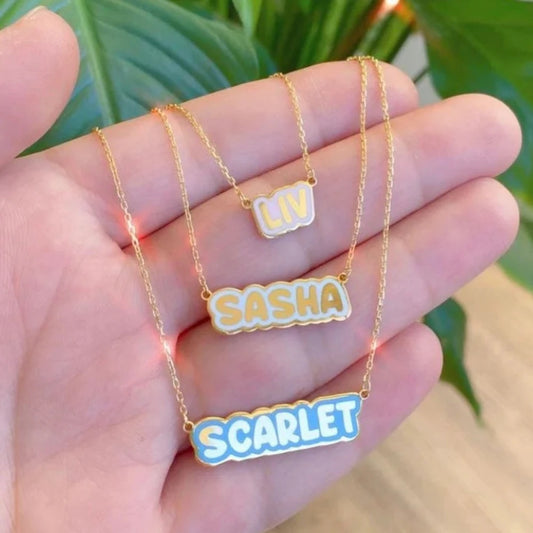 24K Gold Plated Personalize Colourful Enamel Name Necklace