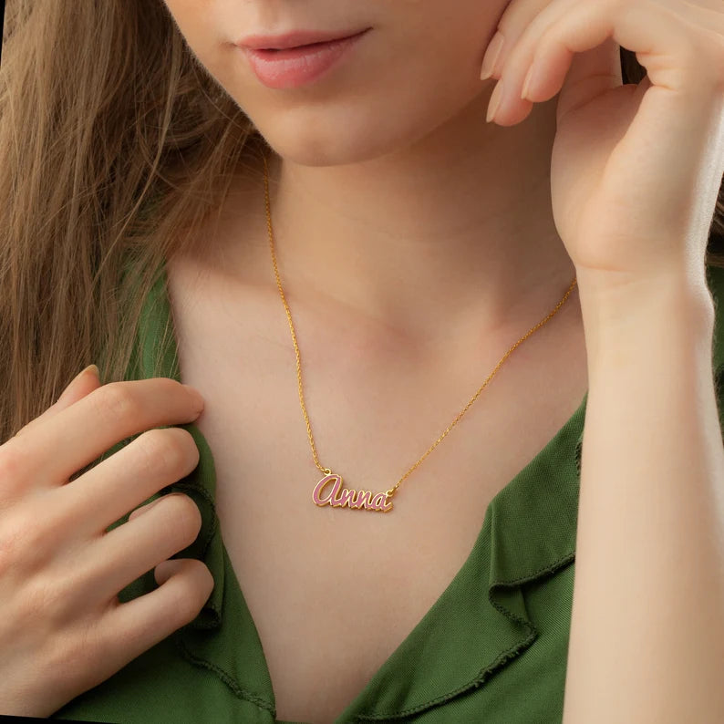 24K Gold Plated Personalize full of Enamel Name Necklace