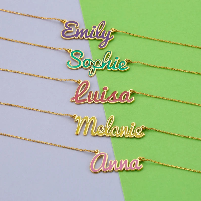 24K Gold Plated Personalize full of Enamel Name Necklace