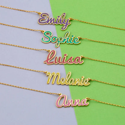 24K Gold Plated Personalize full of Enamel Name Necklace