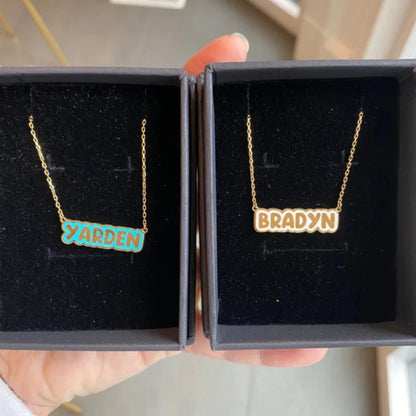 24K Gold Plated Personalize Colourful Enamel Name Necklace