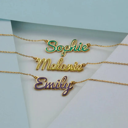 24K Gold Plated Personalize full of Enamel Name Necklace