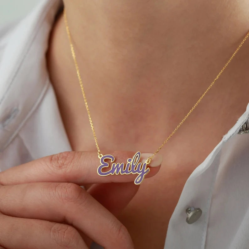 24K Gold Plated Personalize full of Enamel Name Necklace