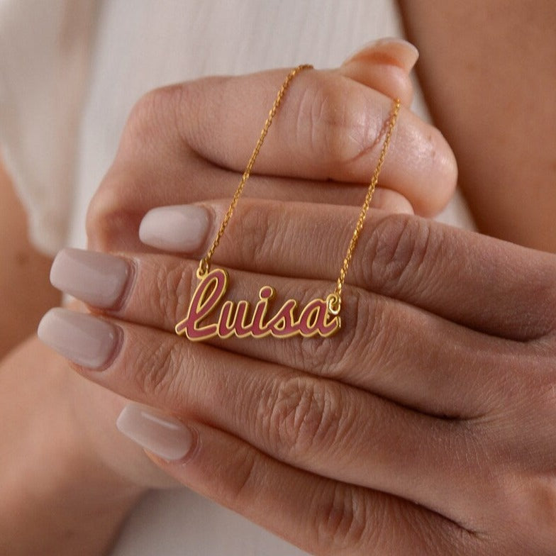 24K Gold Plated Personalize full of Enamel Name Necklace