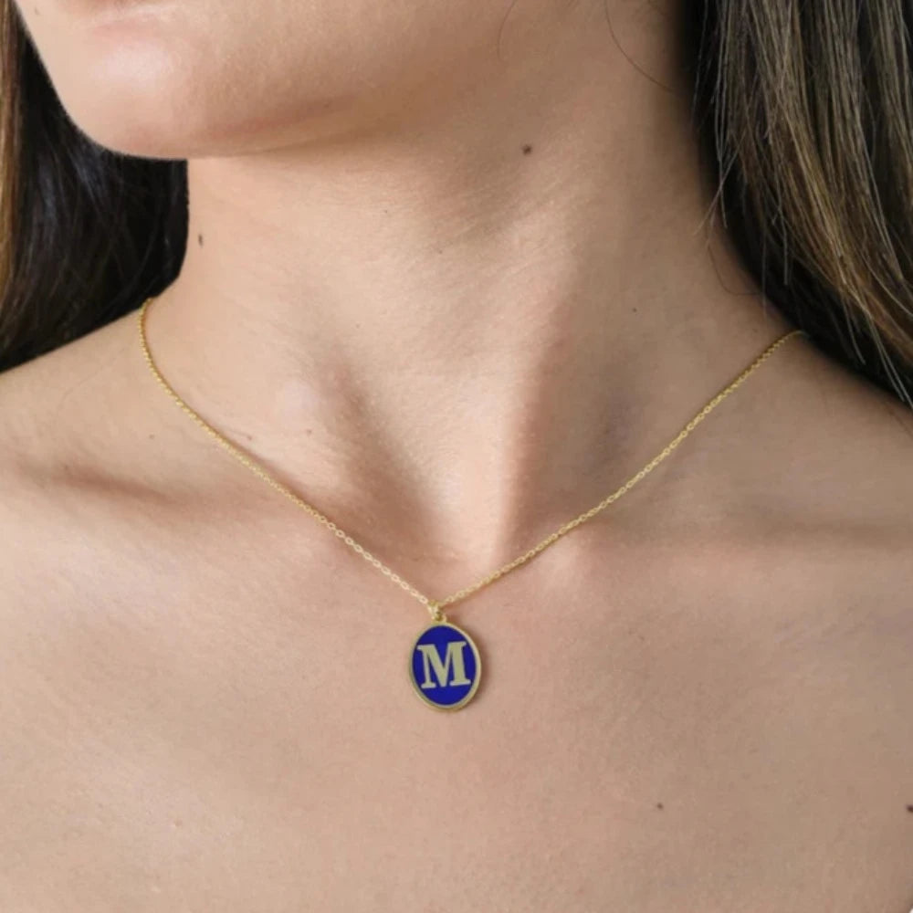 24K Gold Plated Personalize Single Alphabet Enamel Necklace