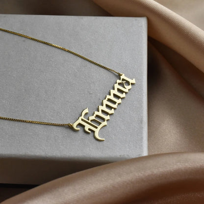 24K Gold Plated Personalize Old English Style Name Necklace