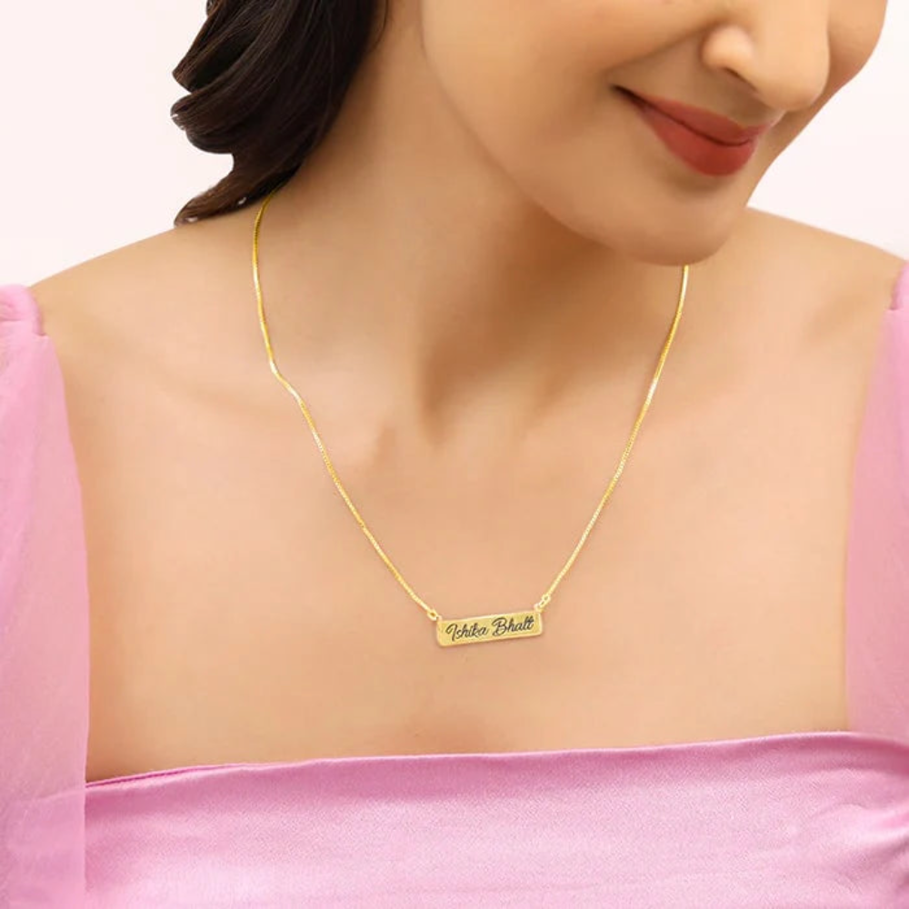 24K Gold Plated Personalize Engraved Name In Box Necklace