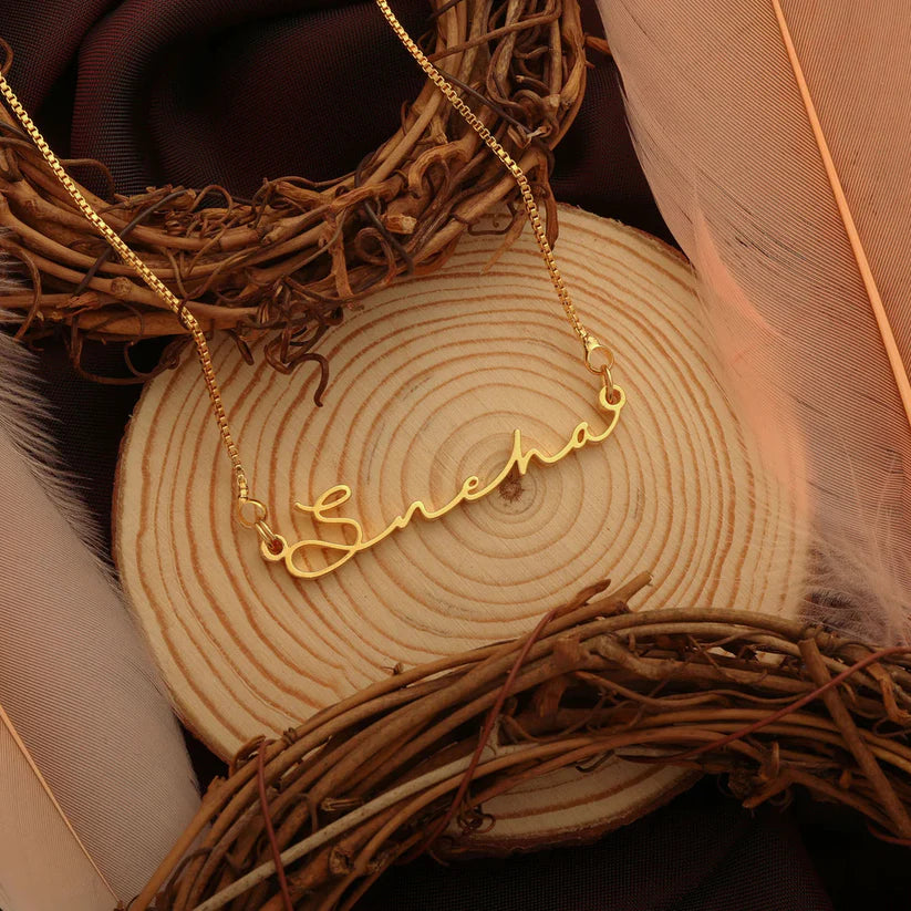 24K Gold Plated Personalize Autumn Chant Design Name Necklace