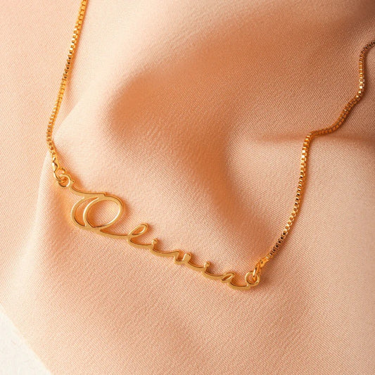 24K Gold Plated Personalize Autumn Chant Design Name Necklace