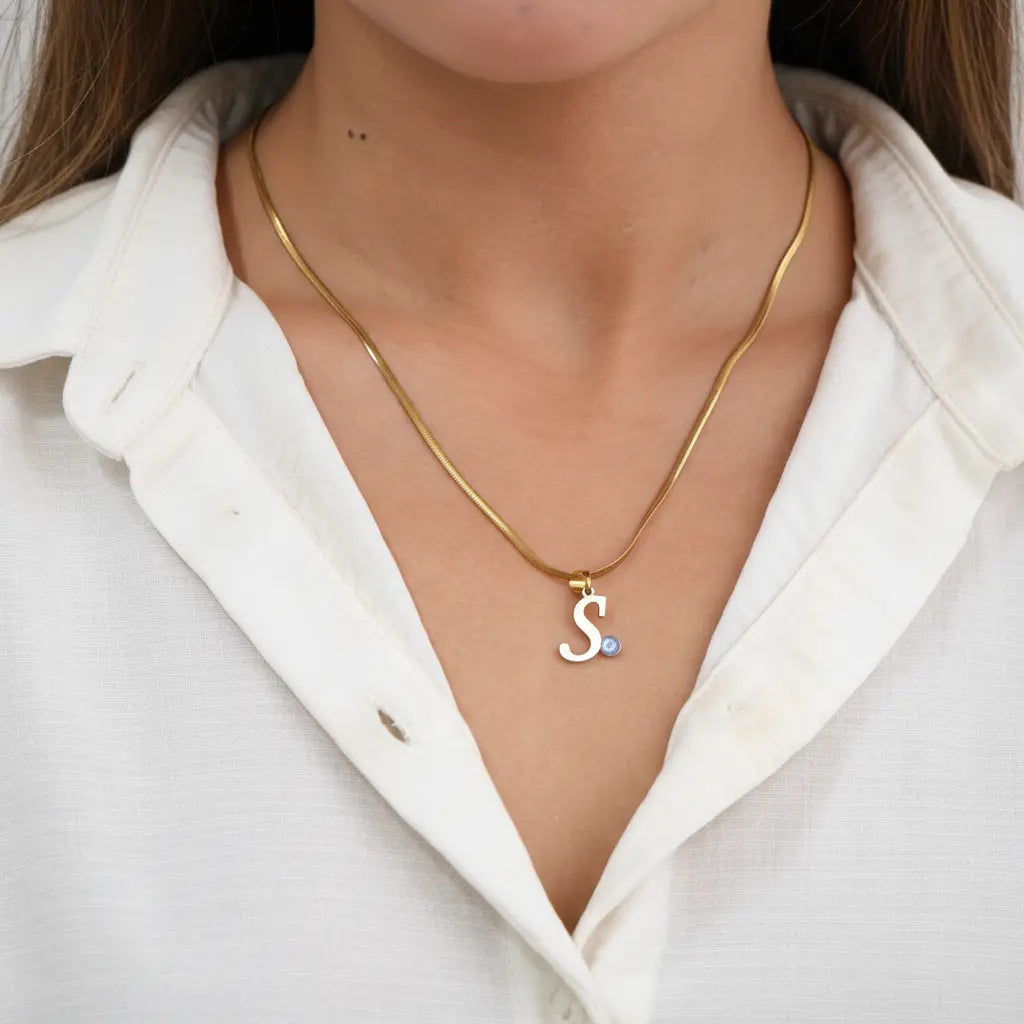 24K Gold Plated Personalize Single Alphabate Enamel Evil Eye Name Necklace